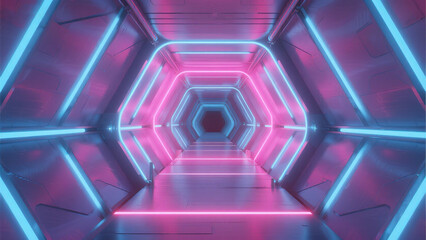 Futuristic neon lit tunnel
