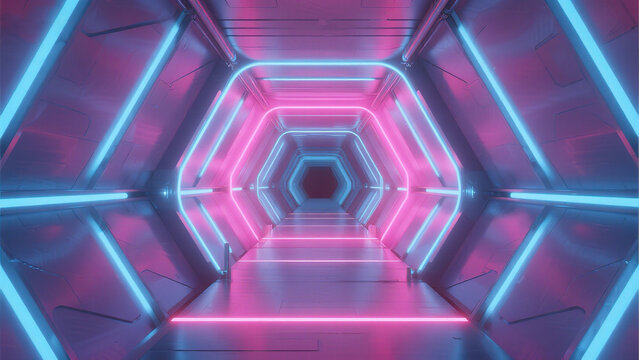 Futuristic neon lit tunnel