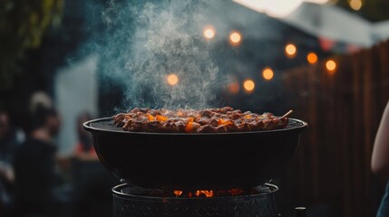 Outdoor grilling with smoke rising.