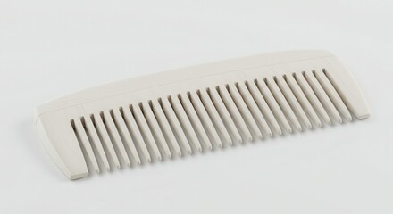 Simple light colored hair grooming tool positioned diagonally against a plain white background