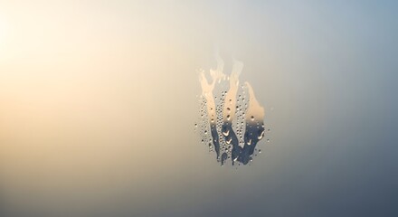 A solitary handprint made of condensation on a foggy window glass, symbolizing farewell and memory in the soft light