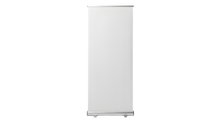 A tall narrow white refrigerator or freezer standing upright and isolated on transparent background