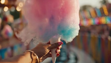 national cotton candy day holding colorful at a fun fair