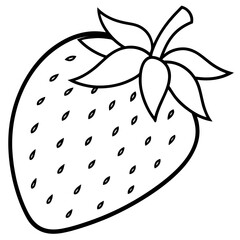 Illustration of a ripe strawberry with seeds and leaves
