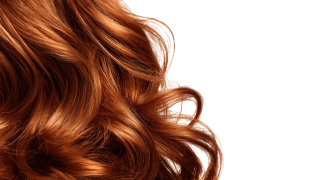 Close-up of vibrant auburn curly hair
