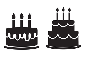 Birthday cake silhouette vector icon with candles