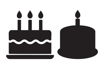 Birthday cake silhouette vector icon with candles
