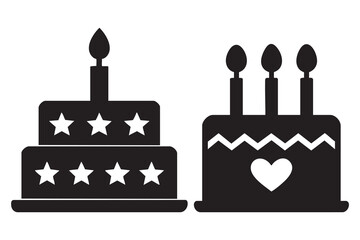 Birthday cake silhouette vector icon with candles