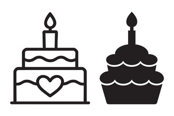Birthday cake silhouette vector icon with candles
