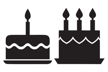 Birthday cake silhouette vector icon with candles
