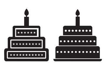Birthday cake silhouette vector icon with candles
