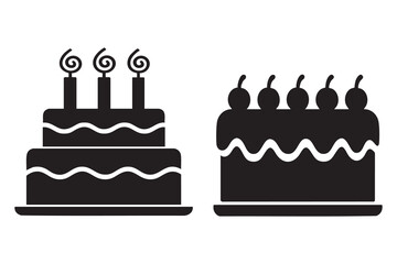 Birthday cake silhouette vector icon with candles