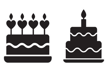 Birthday cake silhouette vector icon with candles