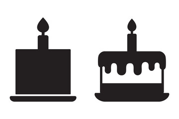 Birthday cake silhouette vector icon with candles