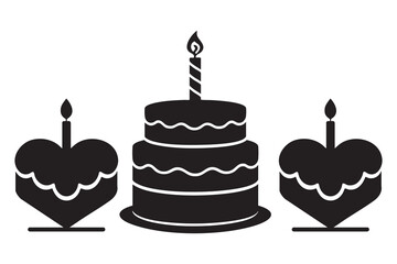 Birthday cake silhouette vector icon with candles