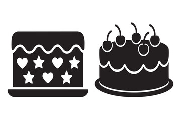 Birthday cake silhouette vector icon with candles