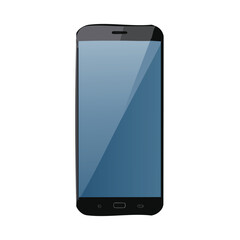 A black smartphone with a blank blue screen is displayed against a white background.