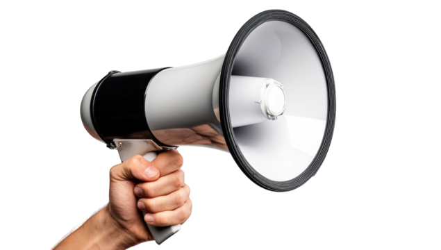 Hand holding a megaphone against a black background (3)