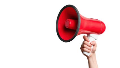 Hand holding a red megaphone against a black background (8)