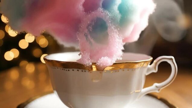 national cotton candy day colorful dissolving into elegant teacup