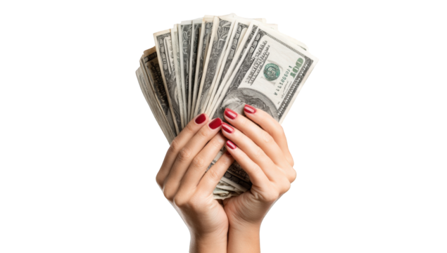 Hands holding a fan of US dollars