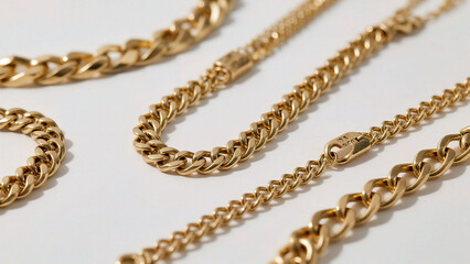 Obraz premium Gold Chains and Bracelets on White Background