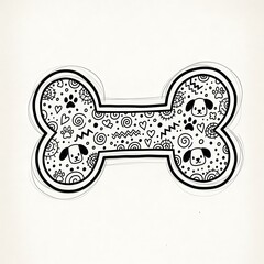 Dog Bone Doodle Art - Playful Puppy Design with Hearts and Paws.