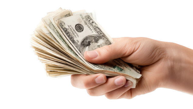 Hand holding a wad of US dollars (2)