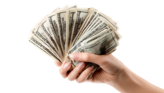 Hand holding a fan of US dollar bills (9)