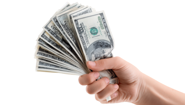 Hand holding fanned US dollar bills