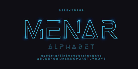 Special Modern abstract outline font and alphabet. Geometric technology font. Modern design letters and numbers. Simple font for logo, apps or web.