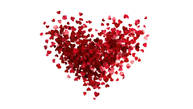 Red heart formed from many small red petals