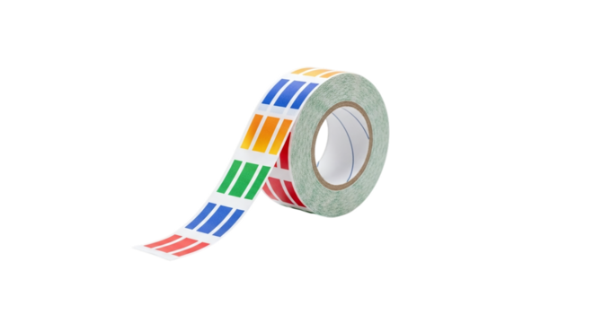 Roll of Colorful Square Stickers tape adhesive isolated on a transparent background