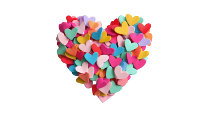 Colorful hearts form a large heart shape
