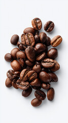 Fototapeta premium Scattered roasted coffee beans on white background