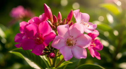 Obraz premium Vibrant pink and light pink flowers blooming in sunlight