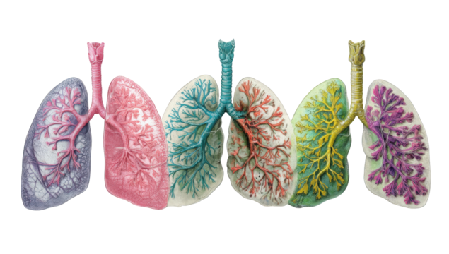 Five colored human lungs