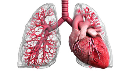 3D medical illustration of lungs and heart