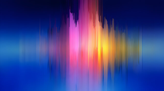 Vibrant abstract sound wave visualization with dynamic color spectrum and deep blue gradient background, perfect for tech and music themes
