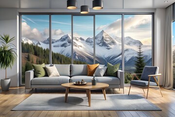 Bright Interior Home Design with Mountain View Minimalist Living Room with Panoramic Windows Scandinavian Decor Home Interior Design with Nature