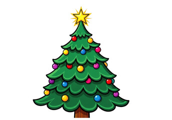 Festive cartoon christmas tree with star and colorful ornaments