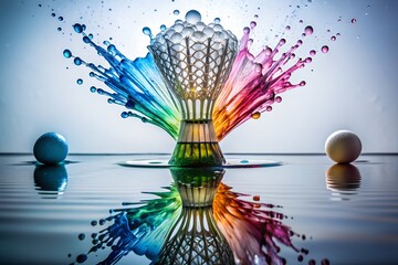 Abstract Liquid Art Rainbow Color Splash Crystal Glass Sculpture Water Reflection Creative Design Art Decoration Background