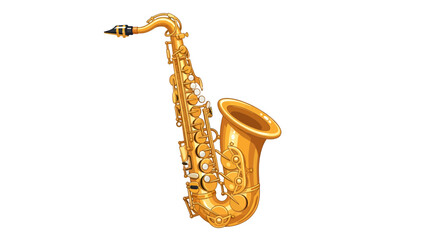 Naklejka premium Illustration of a gleaming golden saxophone against a clean white backdrop creates musical harmony