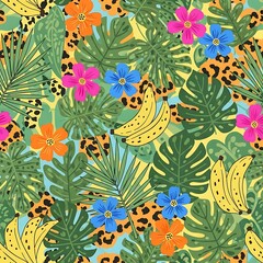 Tropical Paradise - Vibrant Floral and Banana Pattern Design.