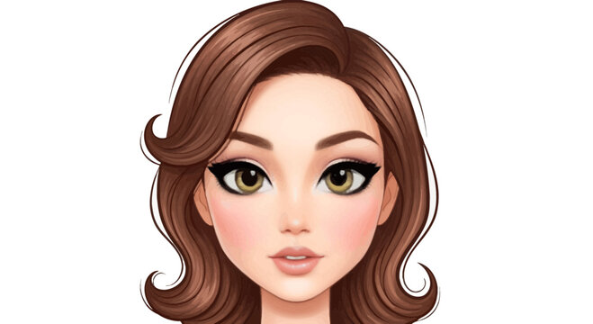 Illustration of a stylish woman with brown hair and makeup, a cartoon avatar