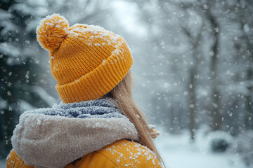 Generative AI Image of a Dreamy Person Enjoying the Winter Forest During Christmas and New Year Holidays