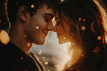 Romantic couple spending romantic evening during first date moment created using generative ai