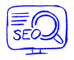 Pc Search Icon Crayon Chalk Wax Drawing Vector