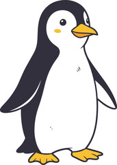 A lovely, full-body cartoon illustration of a penguin standing slightly angled, featuring subtle shading, blush cheeks, and a gentle expression, ideal for a variety of digital designs.