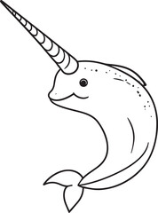 Narwhal Line Art Ocean Animal Vector